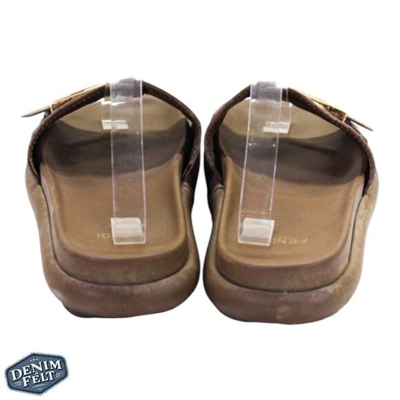 Fendi Brown Wide-Band Leather Zucca FF Logo Monogram Flat Slides | Size: 8 - Picture 3 of 16